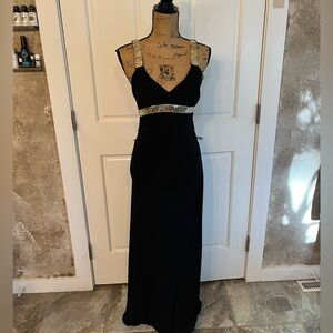 Black and gold evening prom formal dress SMALL